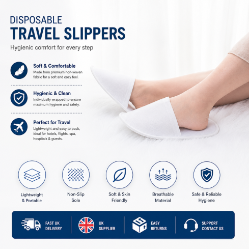 20 Pairs Disposable Guest Slippers Closed Toe Terry Towelling Spa Hotel UK