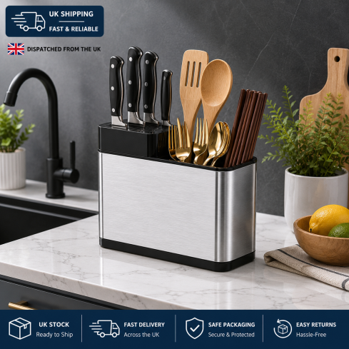 Kitchen Cutlery Organizer Stainless Steel Knife Holder Utensil Storage Box