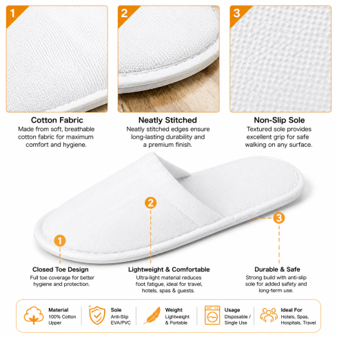 20 Pairs Disposable Guest Slippers Closed Toe Terry Towelling Spa Hotel UK