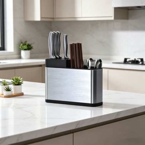 Kitchen Cutlery Organizer Stainless Steel Knife Holder Utensil Storage Box